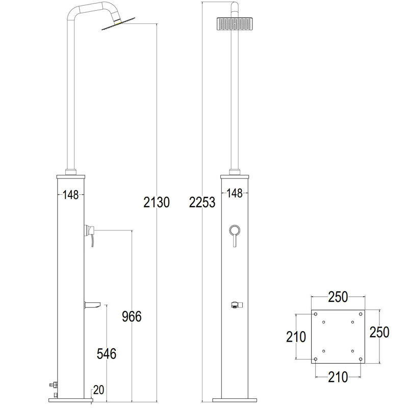 Doccia solare in alluminio DINO con lavapiedi