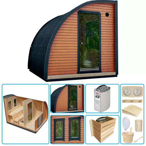 Sauna finlandese tradizionale da esterno NOMAD Medium 2-4 posti con spogliatoio - KIT PRO CON RISCALDATORE ELETTRICO