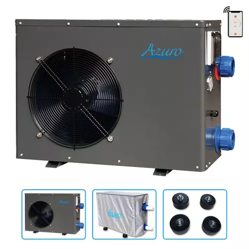 Pompa di calore per piscina fino a 30 m³ - AZURO con controllo Wi-Fi, copertura protettiva e piedini antivibrazione