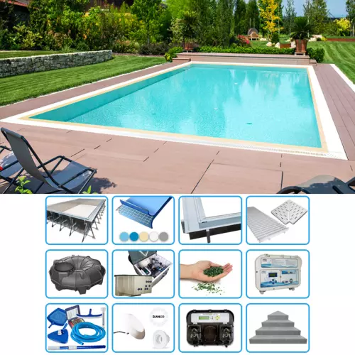 Piscina interrata a sfioro ITALIKA® Infinity in pannelli d'acciaio 8,00 x 4,00 h1,50 m - kit SENZA PENSIERI