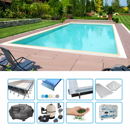 Piscina interrata a sfioro ITALIKA® Infinity in pannelli d'acciaio 10,00 x 5,00 h1,20 m - kit BASE