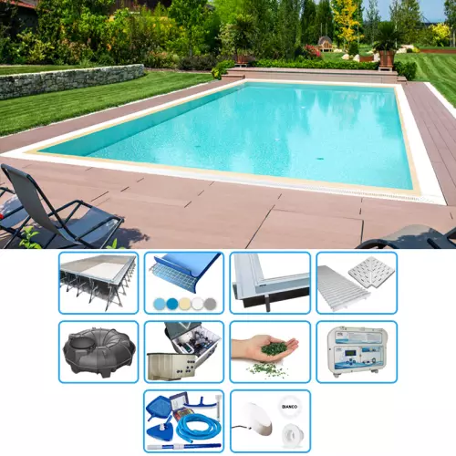 Piscina interrata a sfioro ITALIKA® Infinity in pannelli d'acciaio 10,00 x 5,00 h1,50 m - kit BOX