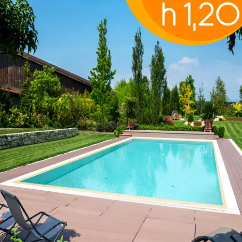 Piscina interrata a sfioro ITALIKA® Infinity in pannelli d'acciaio 12,00 x 6,00 h1,20 m