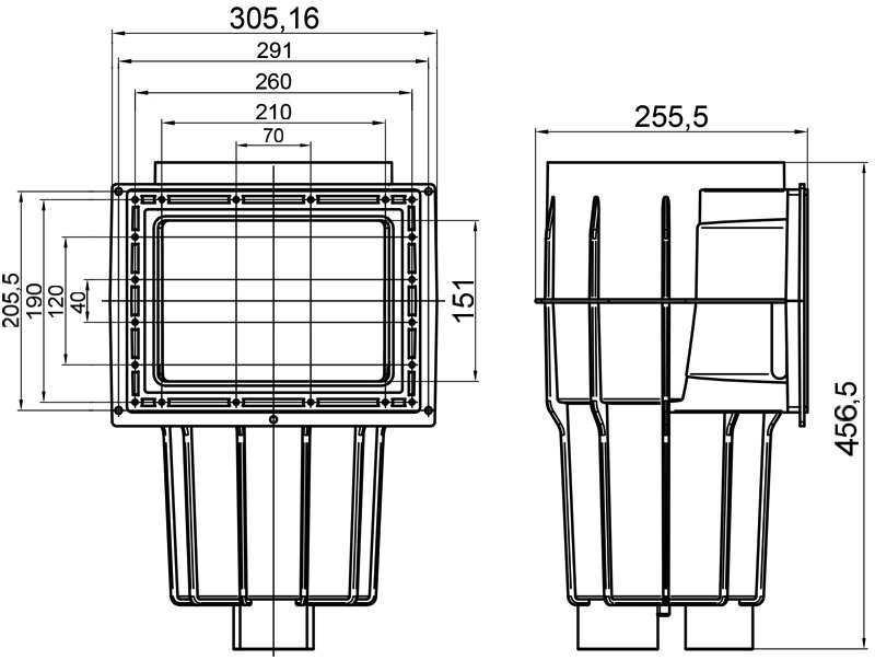 Dimensioni skimmer nascosto in ABS &Atilde;&tilde;50F-63M per pannelli e cemento con rivestimento in PVC