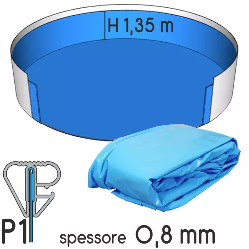 Liner per piscina a forma circolare Ø 5,00 x 1,35 m AZZURRO - spessore 0,80 mm, attacco P1