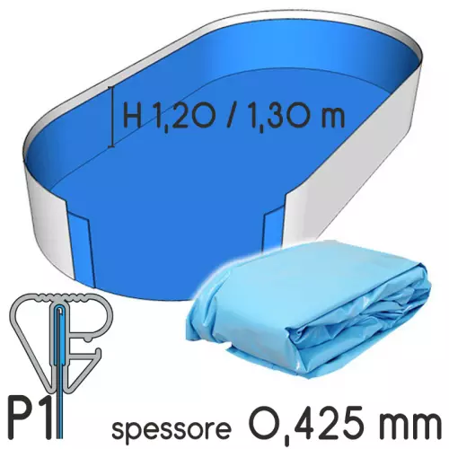 Liner 9,15 x 4,60 m per piscina a forma ovale h.1,20/1,32 m - colore AZZURRO - spessore 0,425 mm