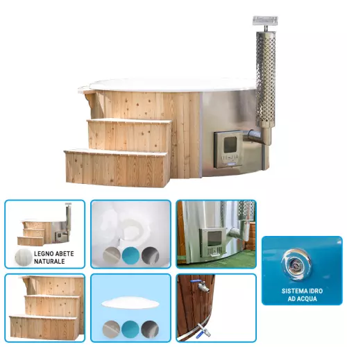 Tinozza idromassaggio in legno e vetroresina FREYA Ø 1,80 m con stufa integrata - KIT BASE