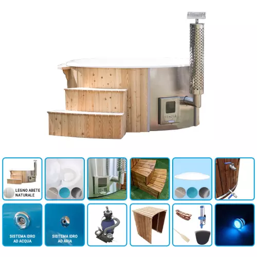 Tinozza idromassaggio in legno e vetroresina FREYA Ø 1,80 m con stufa integrata - KIT WELLNESS