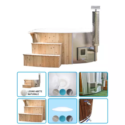 Tinozza in legno e vetroresina TYR Ø 1,80 m con stufa integrata - LEGNO DI ABETE