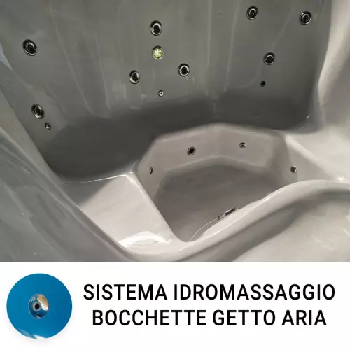 Sistema idromassaggio con bocchette a getto d'aria per tinozza in legno
