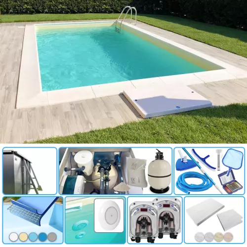 Piscina interrata in pannelli d'acciaio ITALIKA® EASY rettangolare 5,00 x 3,00 h1,20 m - KIT PRO con membrana armata 1,50 mm