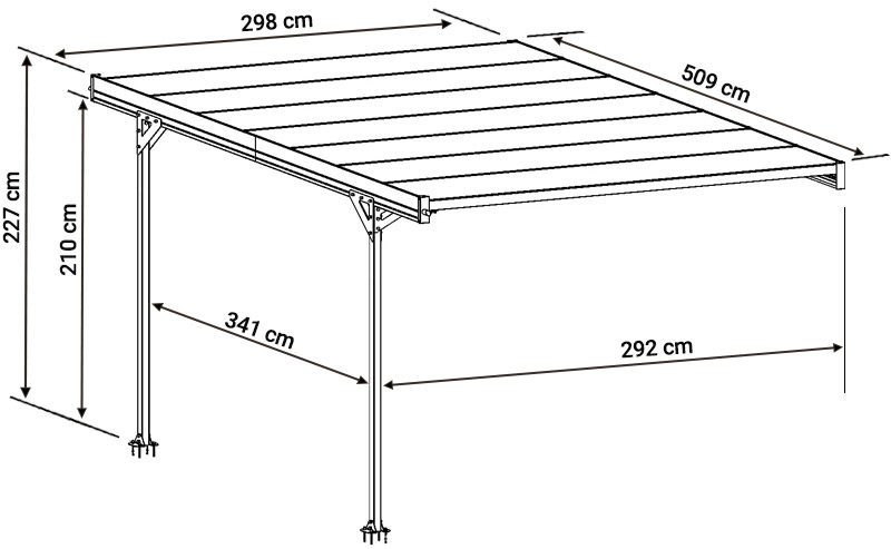 Dimensioni tettoia per auto Levante Wall