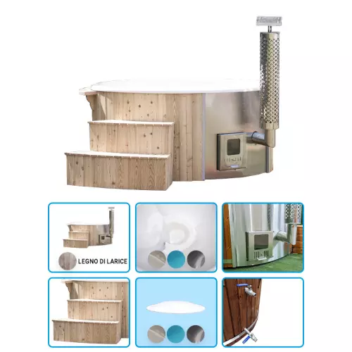 Tinozza in legno e vetroresina TYR Ø 2,00 m con stufa integrata - LEGNO DI LARICE