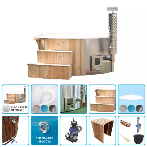 Tinozza idromassaggio in legno e vetroresina FREYA Ø 2,00 m con stufa integrata - KIT PRO