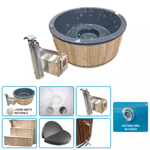 Tinozza idromassaggio in legno e acrilico SKADI Matt Ø 1,80 m con stufa esterna - KIT BASE