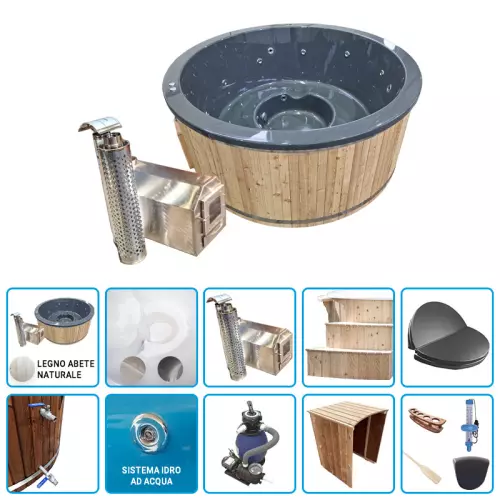 Tinozza idromassaggio in legno e acrilico SKADI Matt Ø 1,80 m con stufa esterna - KIT PRO