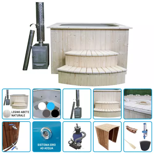 Tinozza idromassaggio in legno e polipropilene BALDR 1,80 x 1,80 m con stufa esterna - KIT PRO