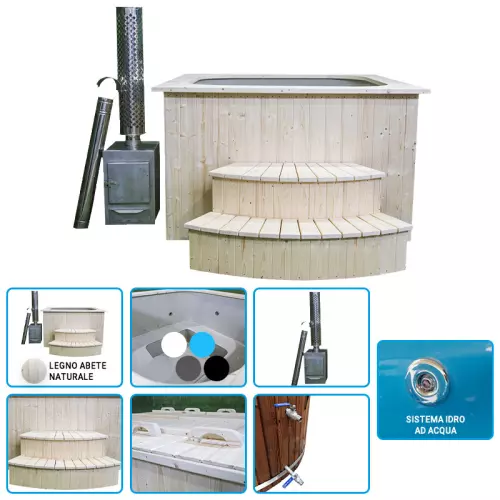 Tinozza idromassaggio in legno e polipropilene BALDR 2,00 x 2,00 m con stufa esterna - KIT BASE