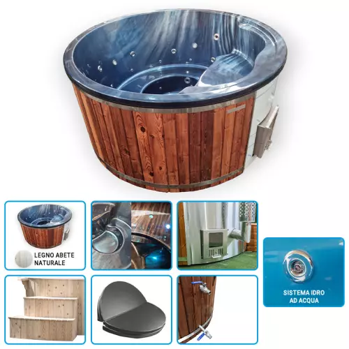 Tinozza idromassaggio in legno e acrilico SKADI Marble Ø 2,00 m con stufa integrata - KIT BASE