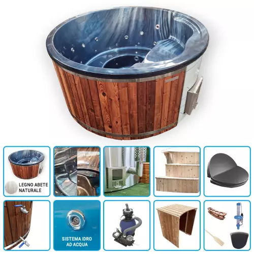 Tinozza idromassaggio in legno e acrilico SKADI Marble Ø 2,00 m con stufa integrata - KIT PRO