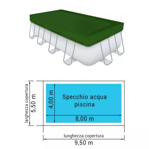 Copertura 9,50 X 5,50 m invernale 240 gr/m² per piscina 8,00 x 4,00 m con occhielli e corda elastica