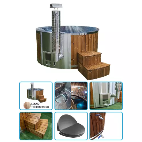 Tinozza in legno e acrilico ELLI Marble Ø 1,80 m con stufa integrata - LEGNO THERMOWOOD