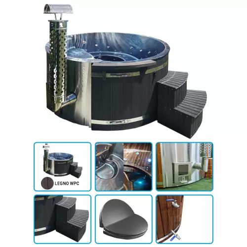 Tinozza in legno e acrilico ELLI Marble Ø 1,80 m con stufa integrata - LEGNO WPC