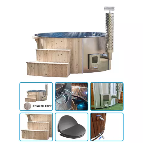 Tinozza in legno e acrilico ELLI Marble Ø 2,00 m con stufa integrata - LEGNO DI LARICE