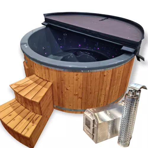 Tinozza in legno e acrilico ELLI Matt Ø 1,80 m con stufa esterna