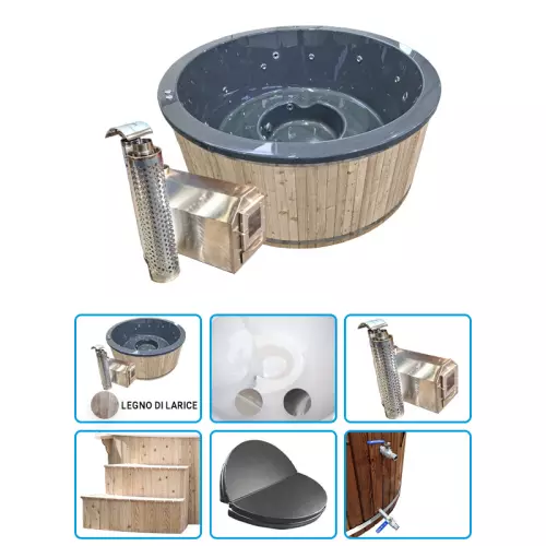Tinozza in legno e acrilico ELLI Matt Ø 1,80 m con stufa esterna - LEGNO DI LARICE