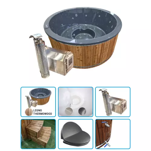 Tinozza in legno e acrilico ELLI Matt Ø 1,80 m con stufa esterna - LEGNO THERMOWOOD