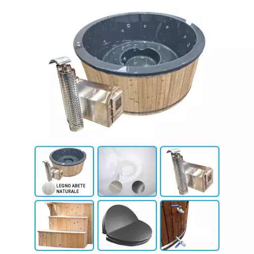 Tinozza in legno e acrilico ELLI Matt Ø 2,00 m con stufa esterna - LEGNO DI ABETE