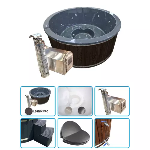 Tinozza in legno e acrilico ELLI Matt Ø 2,00 m con stufa esterna - LEGNO WPC