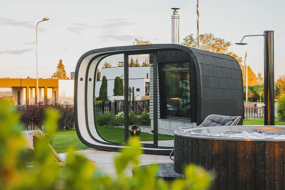 Sauna finlandese da esterno ROUND CUBE SINGLE 8 posti