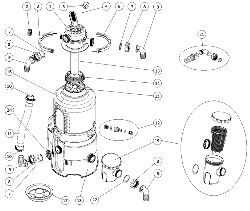 Esploso parti di ricambio per filtro a sabbia monoblocco AZURO da 6 m&Acirc;&sup3;/h