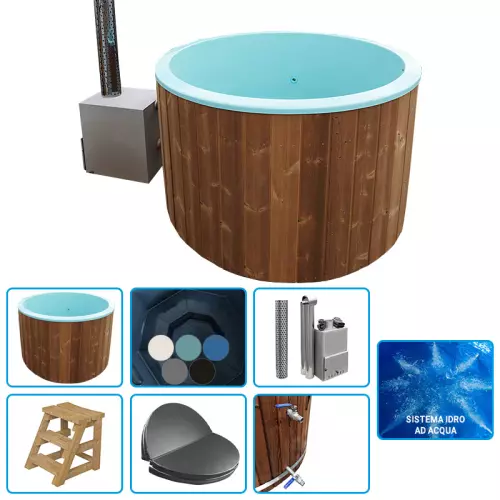 Tinozza idromassaggio in legno e vetroresina NETTUNO Ø 1,80 m con stufa esterna - KIT BASE