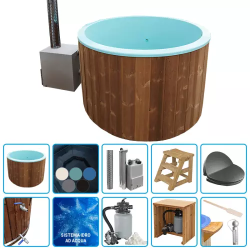 Tinozza idromassaggio in legno e vetroresina NETTUNO Ø 1,80 m con stufa esterna - KIT PRO