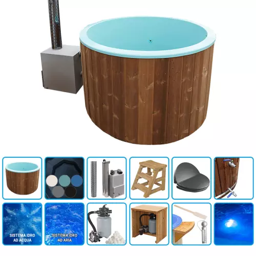 Tinozza idromassaggio in legno e vetroresina NETTUNO Ø 1,80 m con stufa esterna - KIT WELLNESS
