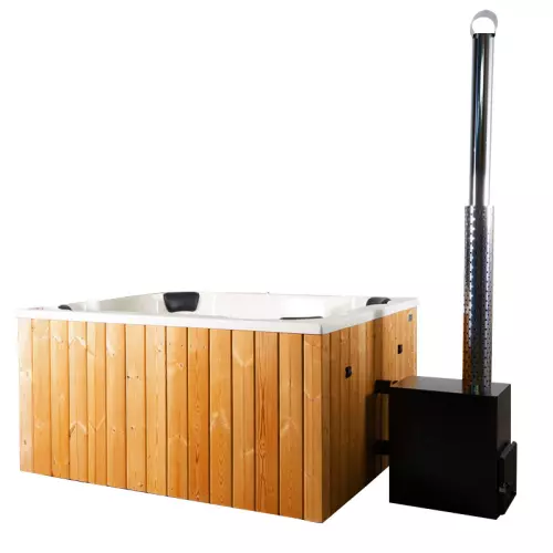 Tinozza idromassaggio in legno e vetroresina NEMO 2,00 x 1,70 m con stufa esterna