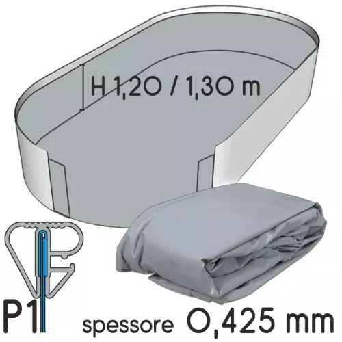 Liner 7,60 x 4,60 m per piscina a forma ovale h.1,20/1,32 m - colore ANTRACITE - spessore 0,425 mm
