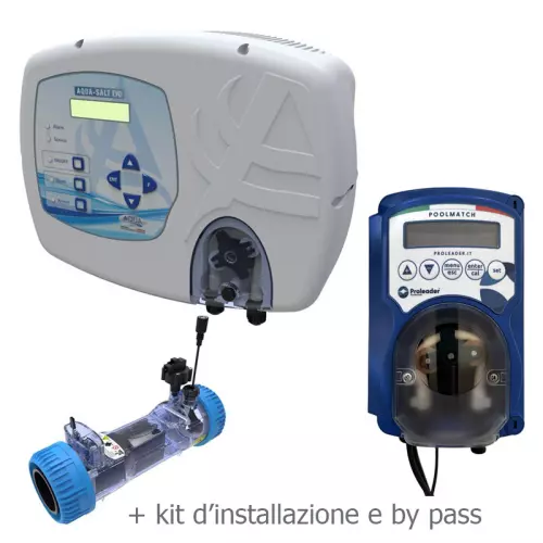 Kit sterilizzatore AQUA SALT EVO per trattamento al sale per piscine e pompa dosatrice pH