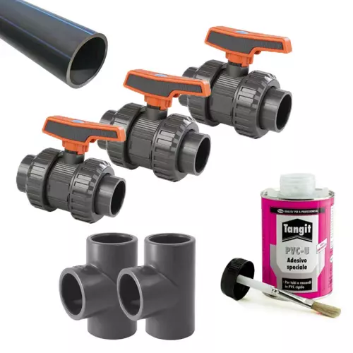 Kit By-Pass per pompa di calore con tubi di collegamento Ø 50 mm e attacchi Ø 50 mm