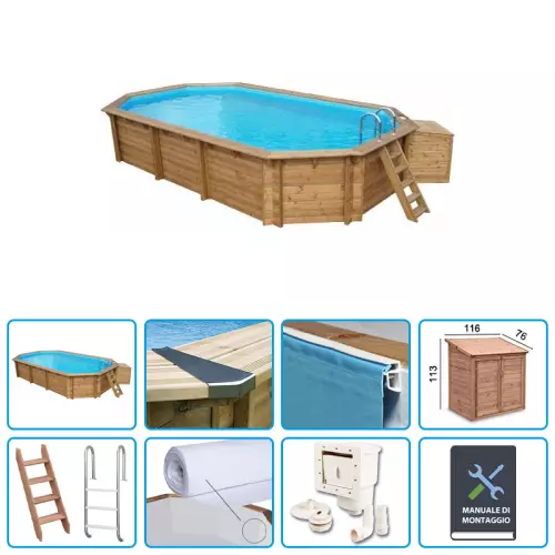 Piscina in Legno NaturalWood 560 - 5,63 x 3,52 x h.1,24 m - KIT BASE