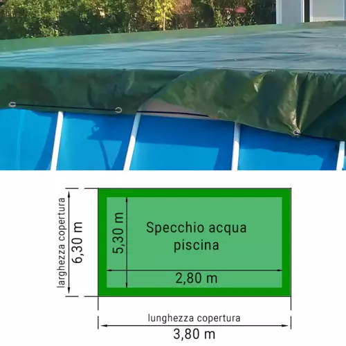Copertura Invernale 6,30 x 3,80 m GEOCOVER 240 gr/m² con occhielli e corda per piscina Laghetto
