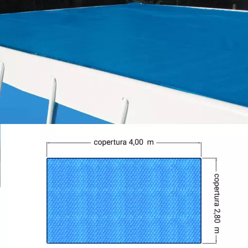 Copertura Isotermica 4,00 x 2,80 m a bolle d'aria BUBBLE Blu 400 µ per piscina Laghetto
