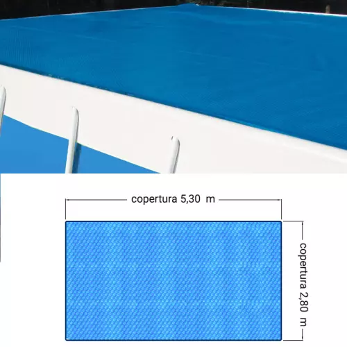 Copertura Isotermica 5,30 x 2,80 m a bolle d'aria BUBBLE Blu 400 µ per piscina Laghetto