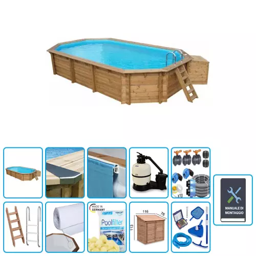 Piscina in Legno NaturalWood 560 - 5,63 x 3,52 x h.1,24 m - KIT DE LUXE