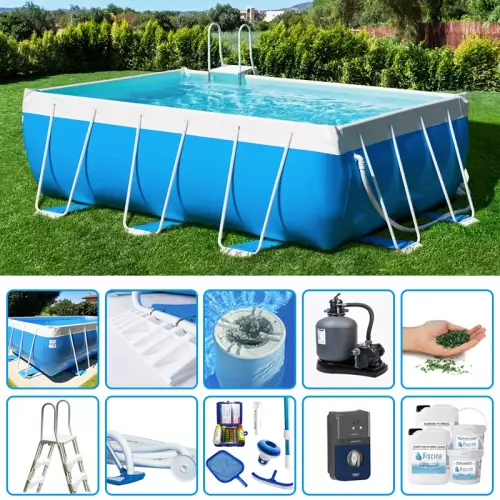 Piscina fuori terra LAGHETTO® Classic rettangolare 7,64 x 3,84 h.1,25 m kit SENZA PENSIERI
