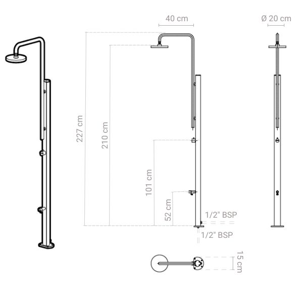 Dimensioni doccia da giardino Chrome