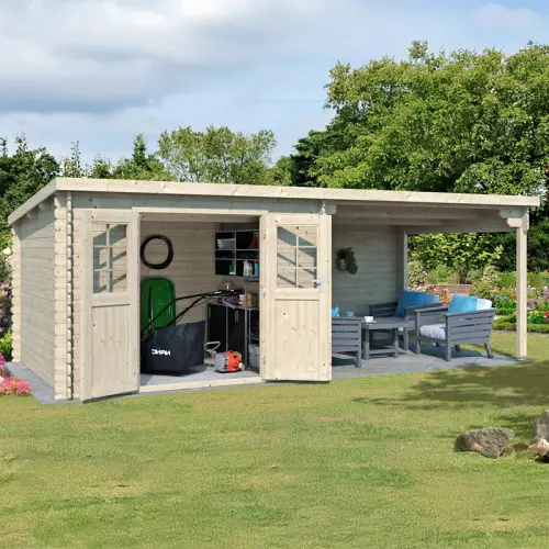 Casetta in legno STELVIO 5,96 x 2,98 x h 2,04 m con portico laterale